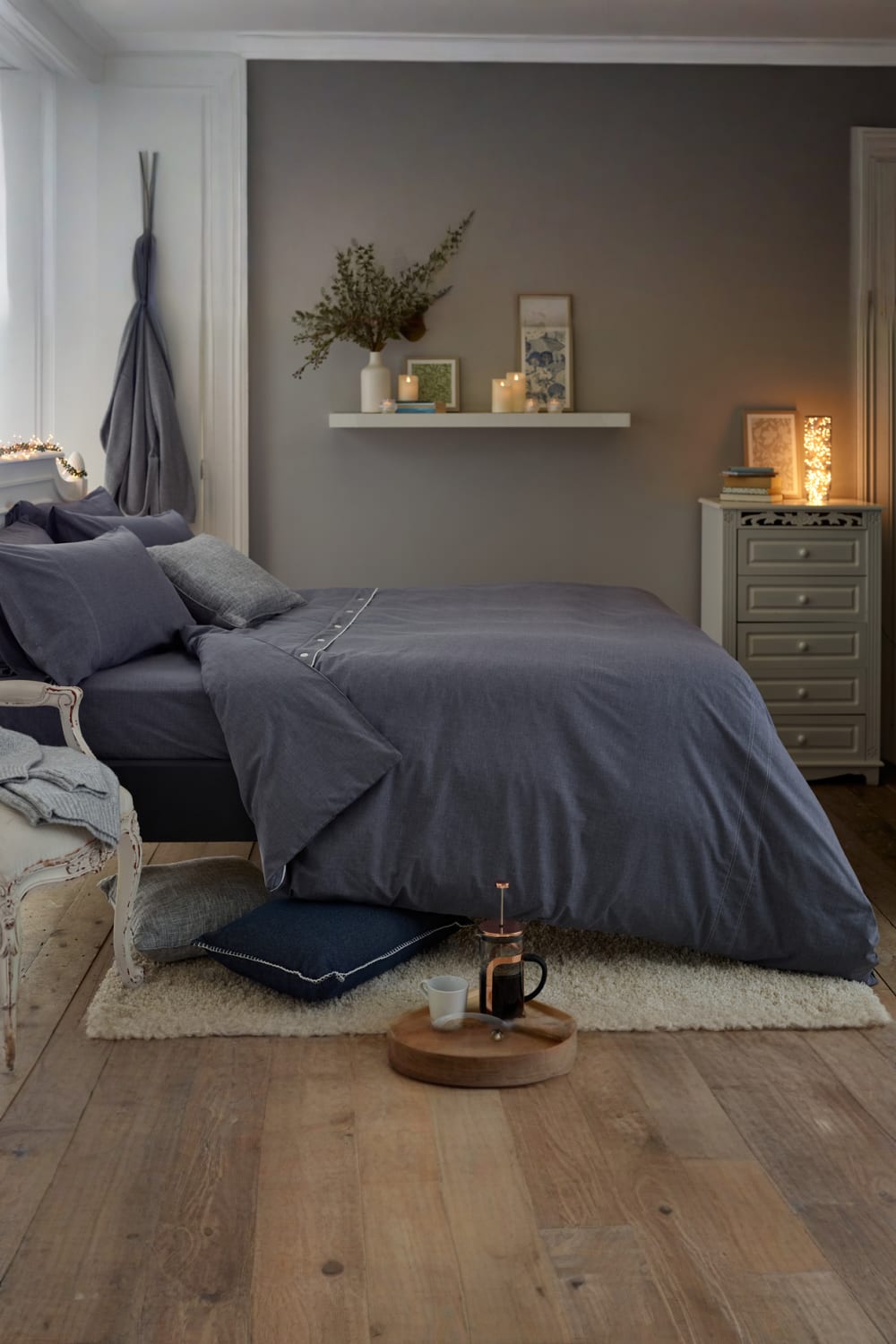 Southwick Cotton Rich Soft Duvet Cover Set -  Breathable Melange Look Bedding With Piped Finish | King | Navy Blue