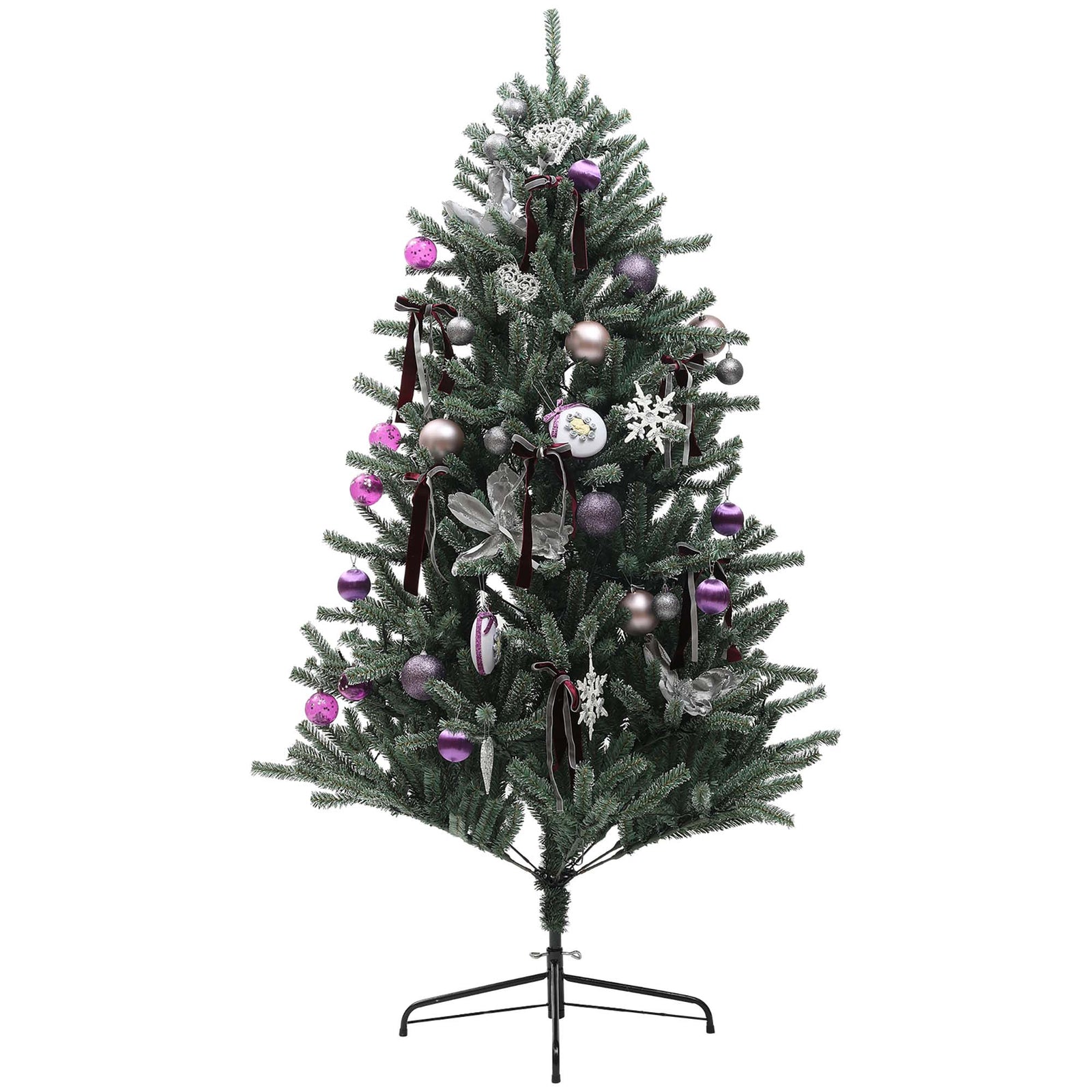 6ft Artificial Prelit Christmas Tree W/ Led Lights, Purple Ornaments | 6ft | Green
