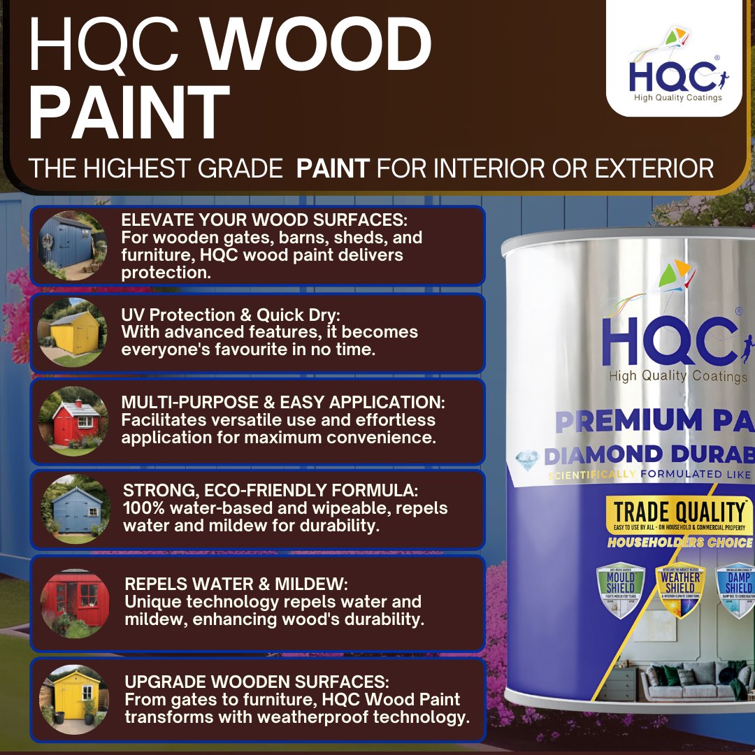 HQC Paint Wood Paint - Weatherproof For Fences, Gates, Sheds & Furniture