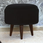 Solid Mango Wood Black Velvet Nordic Style Footstool