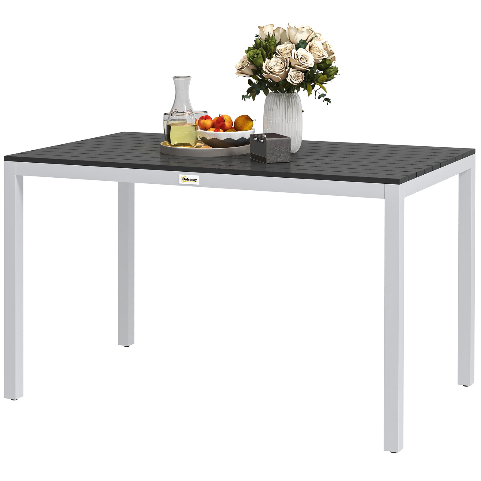 120x70cm Aluminium Table, Slatted Top, Black