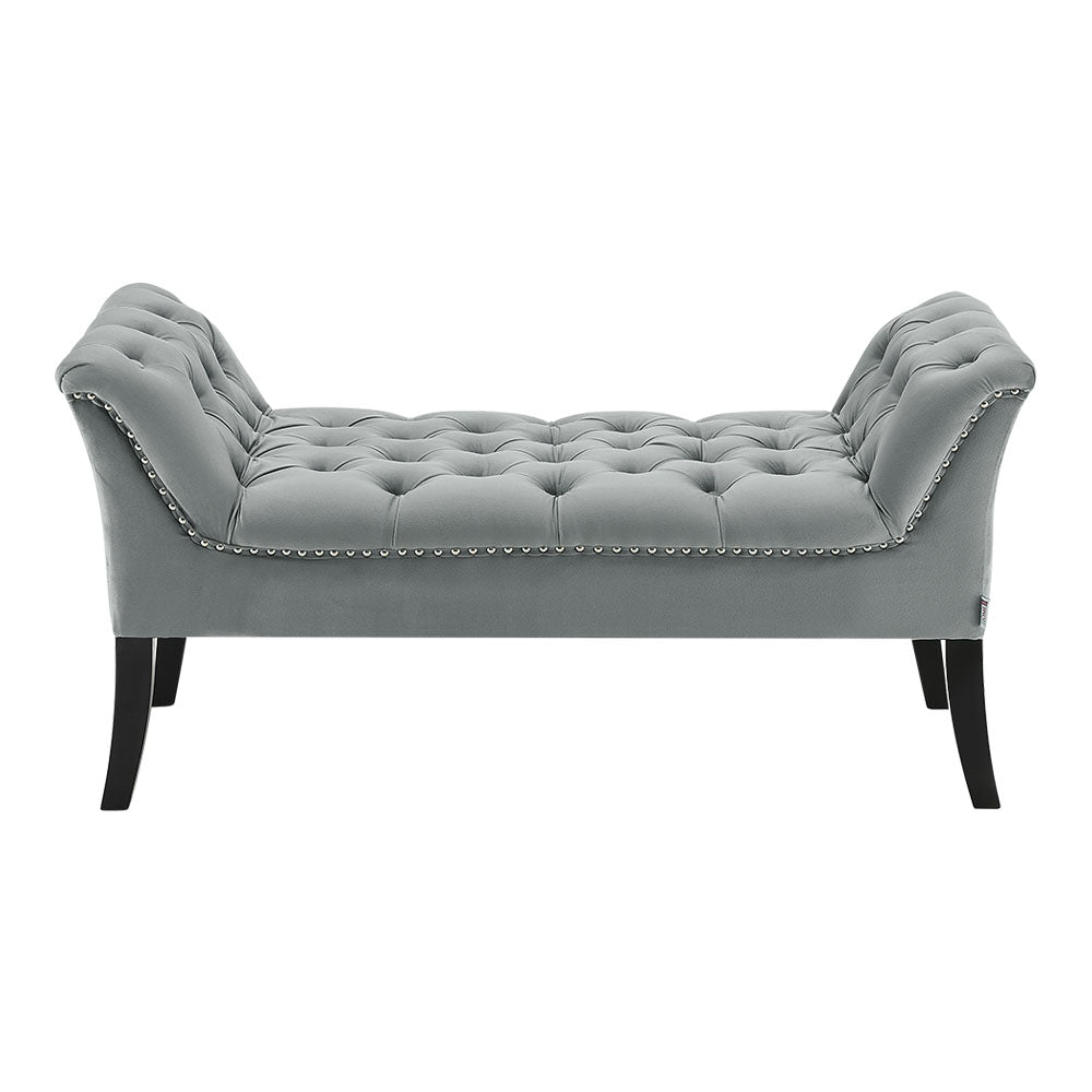 Grey Armed Velvet Buttoned Bed Bench