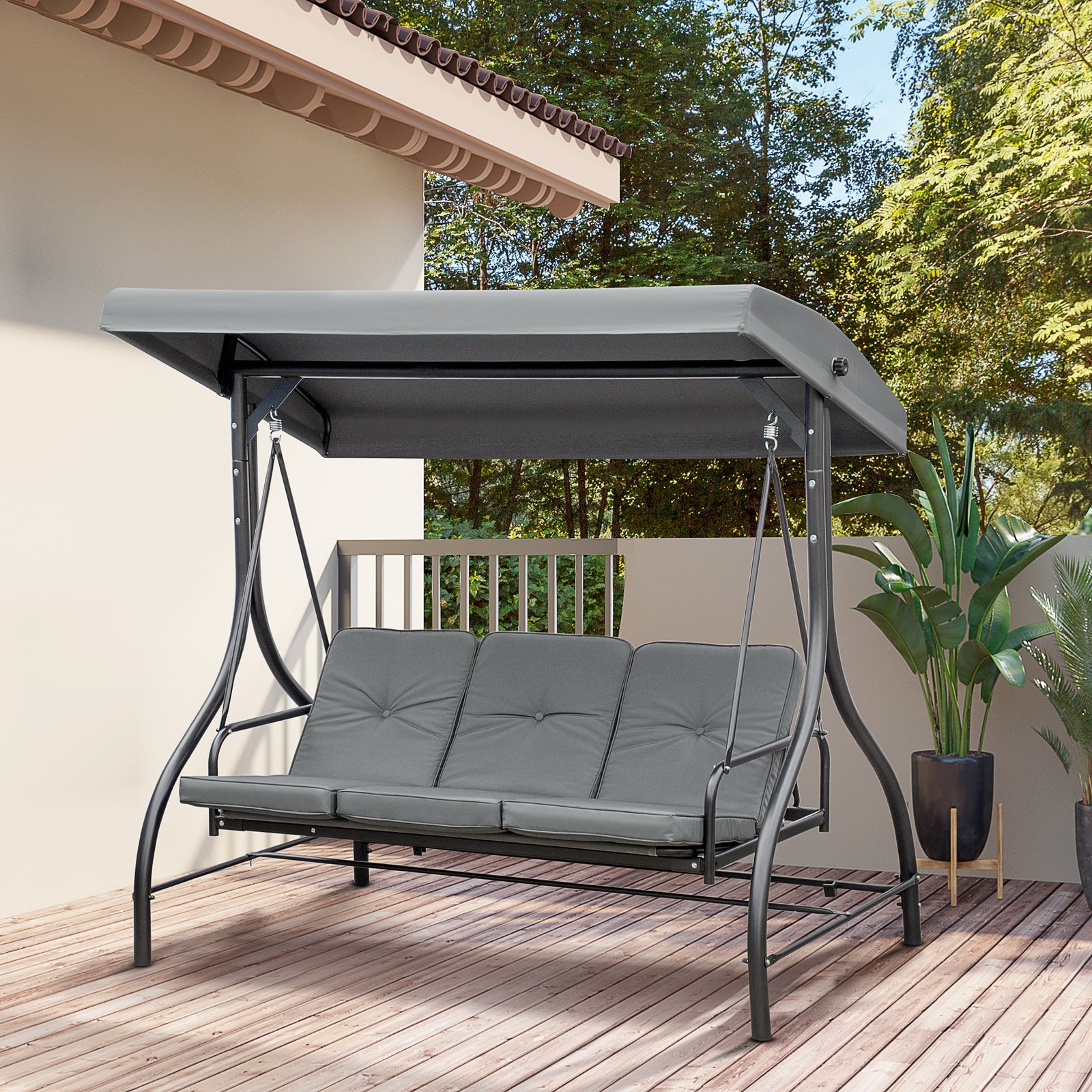 3 Seater Canopy Swing Chair Porch Hammock Bed Rocking Bench | Dark Gray