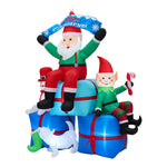 2.2m H Inflatable Santa, Snowman & Elf On Gift Boxes – Outdoor Christmas Decoration With Led Lights, Air Blower & Accessories