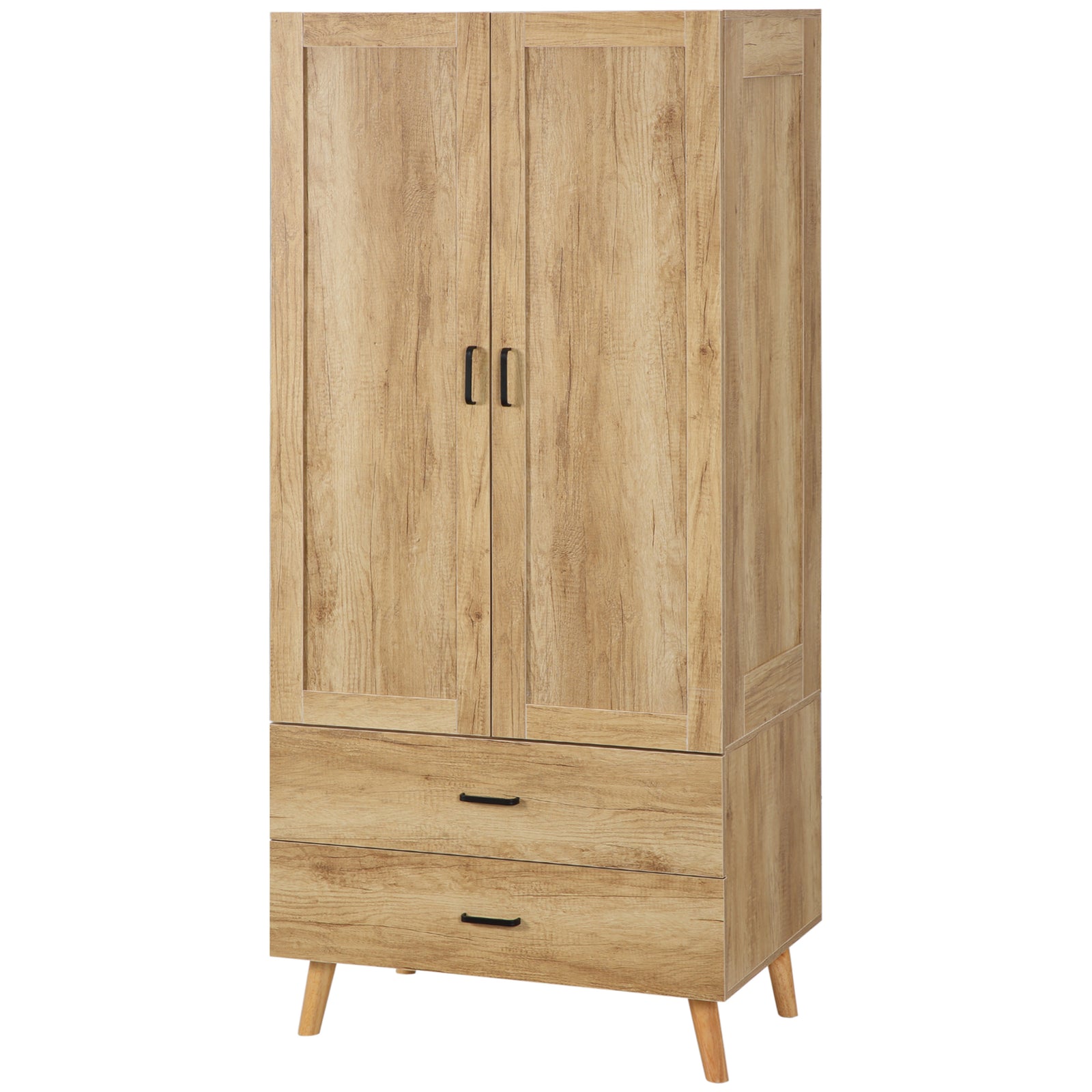 2 Door Wardrobe With 2 Drawers And Hanging Rail For Bedroom