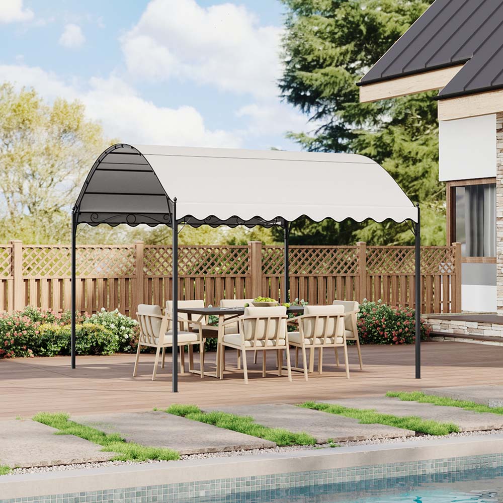 3m X 3m Outdoor Gazebo With Arched Roof Black Steel Frame & With Pu-coated Polyester Canopy, Sun Shelter For Garden, Patio Or Backyard