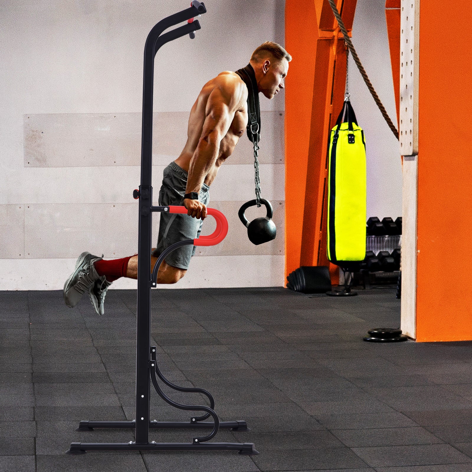 Adjustable Power Tower Station With Grips | Black