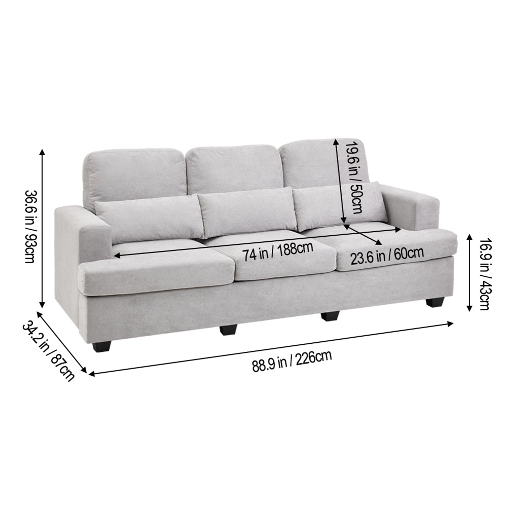 3-seater Chenille Upholstered Sofa With Pillows | Grey