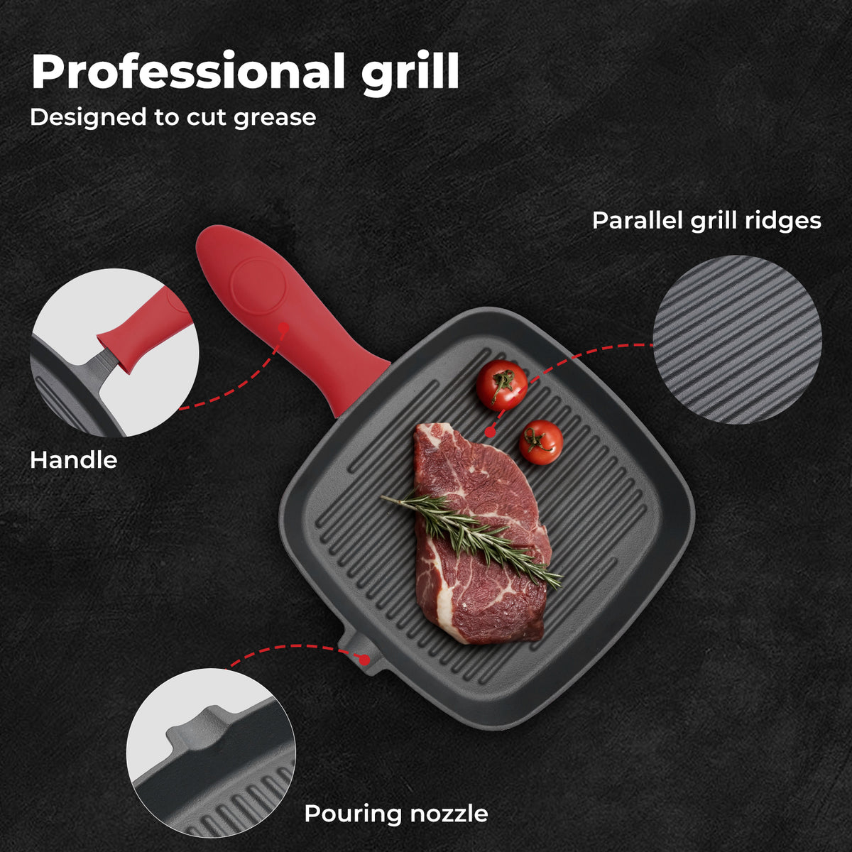 Cast Iron Griddle Grill Pan Square Skillet Bbq Non‑stick Frying Cookware | Red