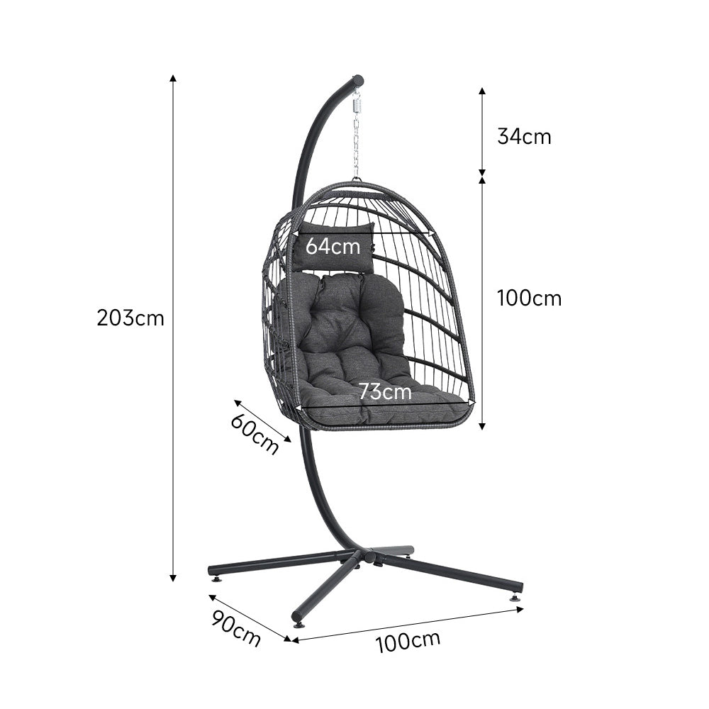 Hanging Chair With Stand And Cushion | Dark Gray