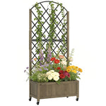 Garden Bed W/metal Trellis, Wooden Elevated Planter Box | Dark Brown