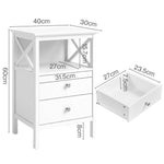 Bedside Table Wood Nightstand Cabinet 2 Storage Drawers Open Shelf | White