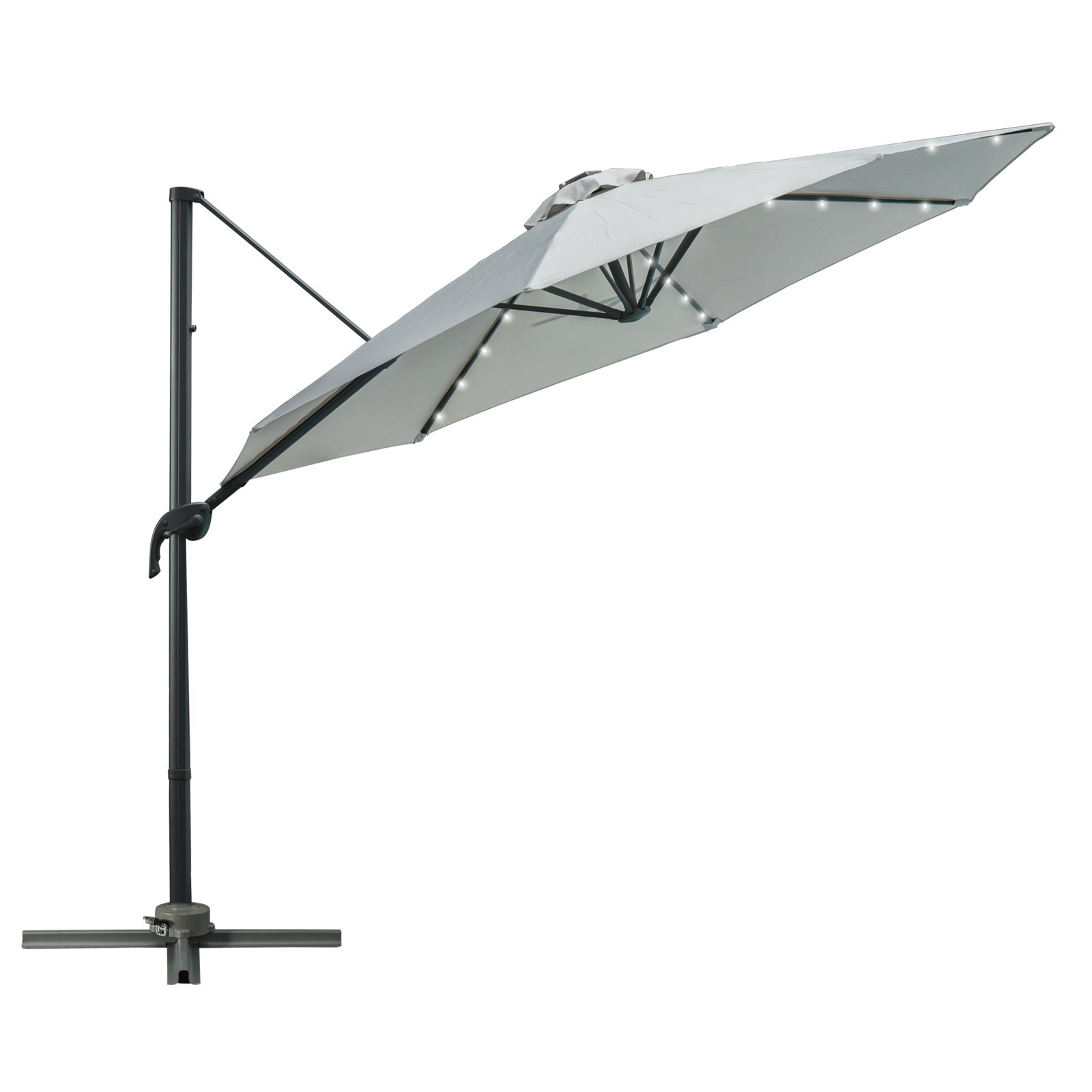 3m Led Cantilever Parasol W/ Solar Lights & Base