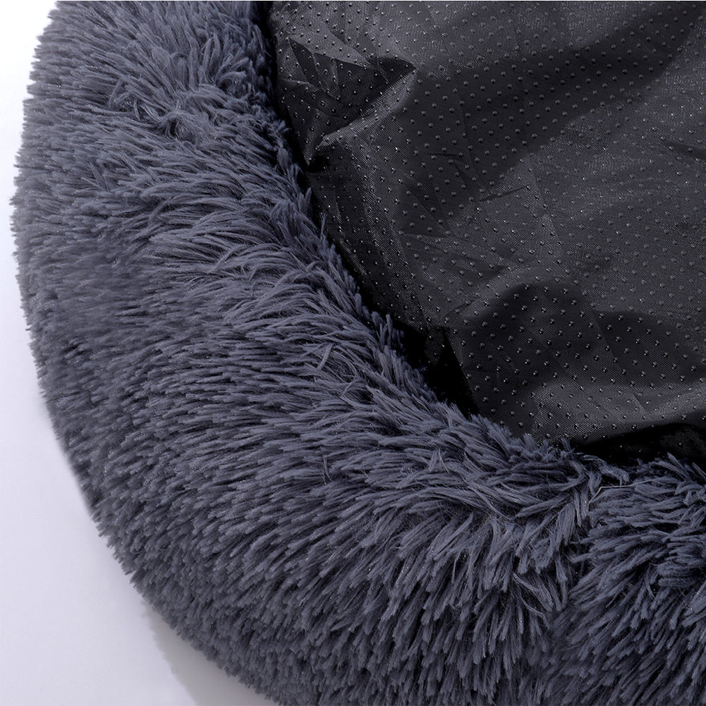 Dia 50cm Calming Donut Plush Dog Cuddler Bed Round Dog Bed | Small | Dark Grey