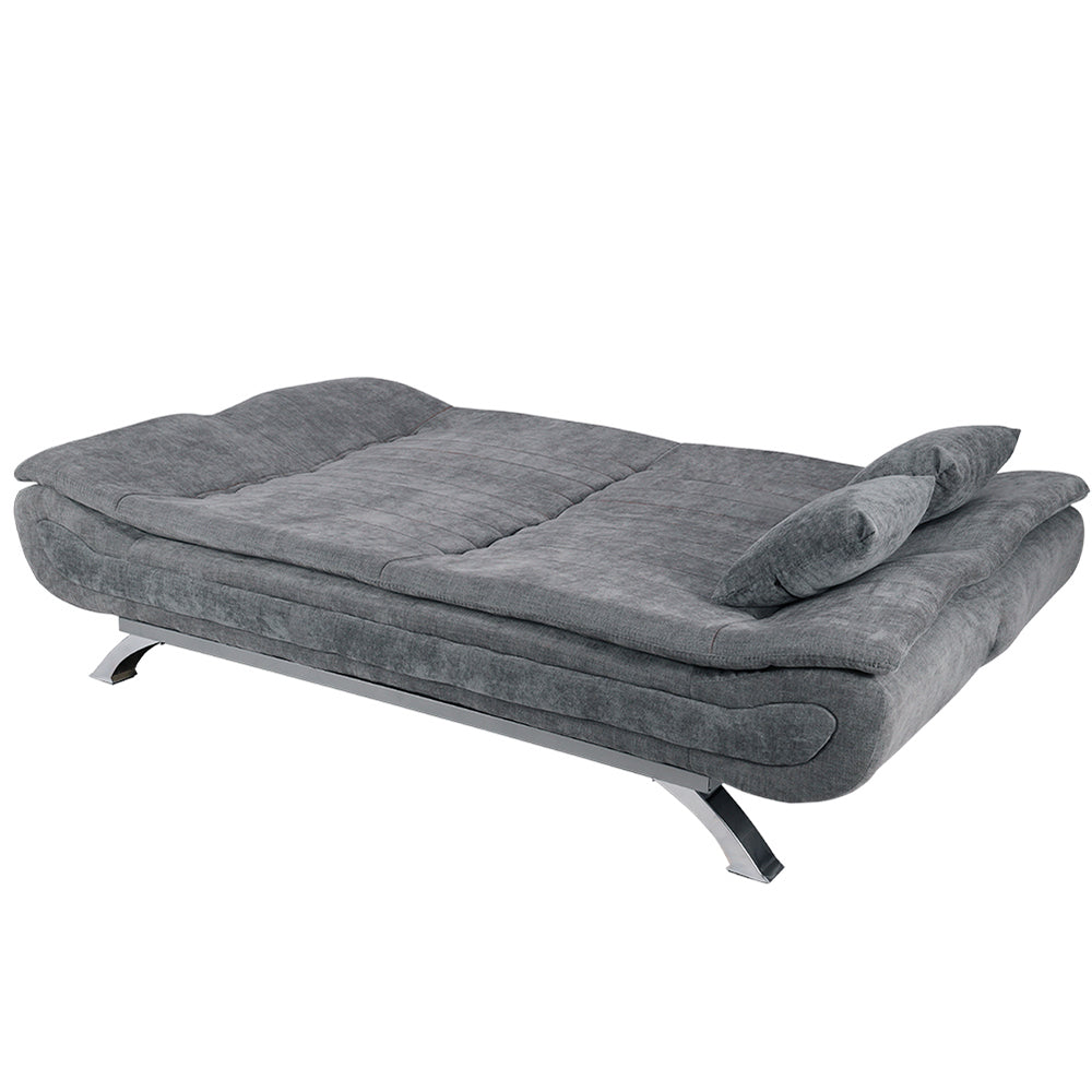 Modern Grey Linen Convertible Sofa Bed with Metal Legs and 2 Pillows