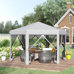 3.2m Pop Up Gazebo Hexagonal Canopy Tent Outdoor W/sidewalls | Light Slate Gray