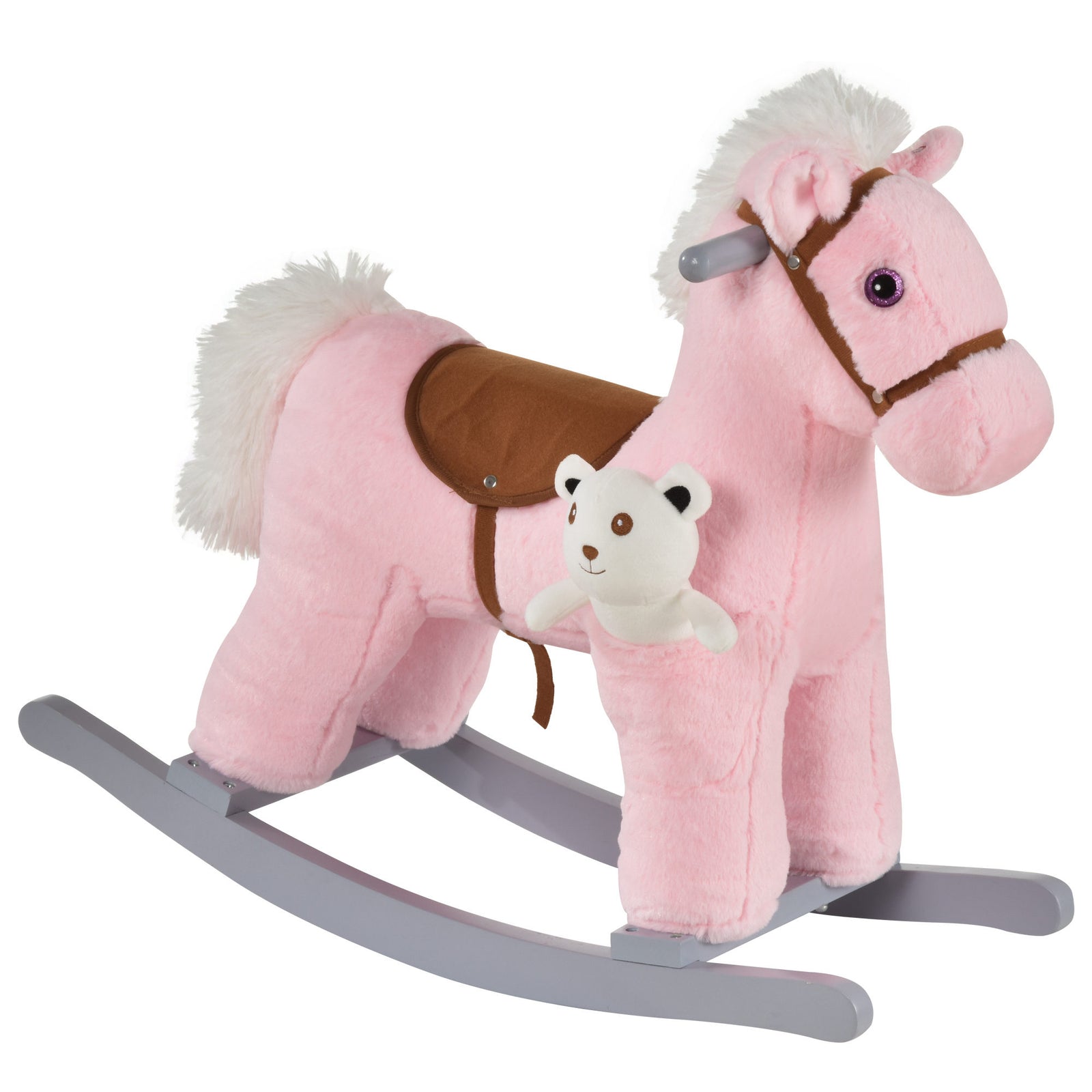 Kids Plush Ride-on Rocking Horse With Plush Toy Sound Handle Grip | Pink