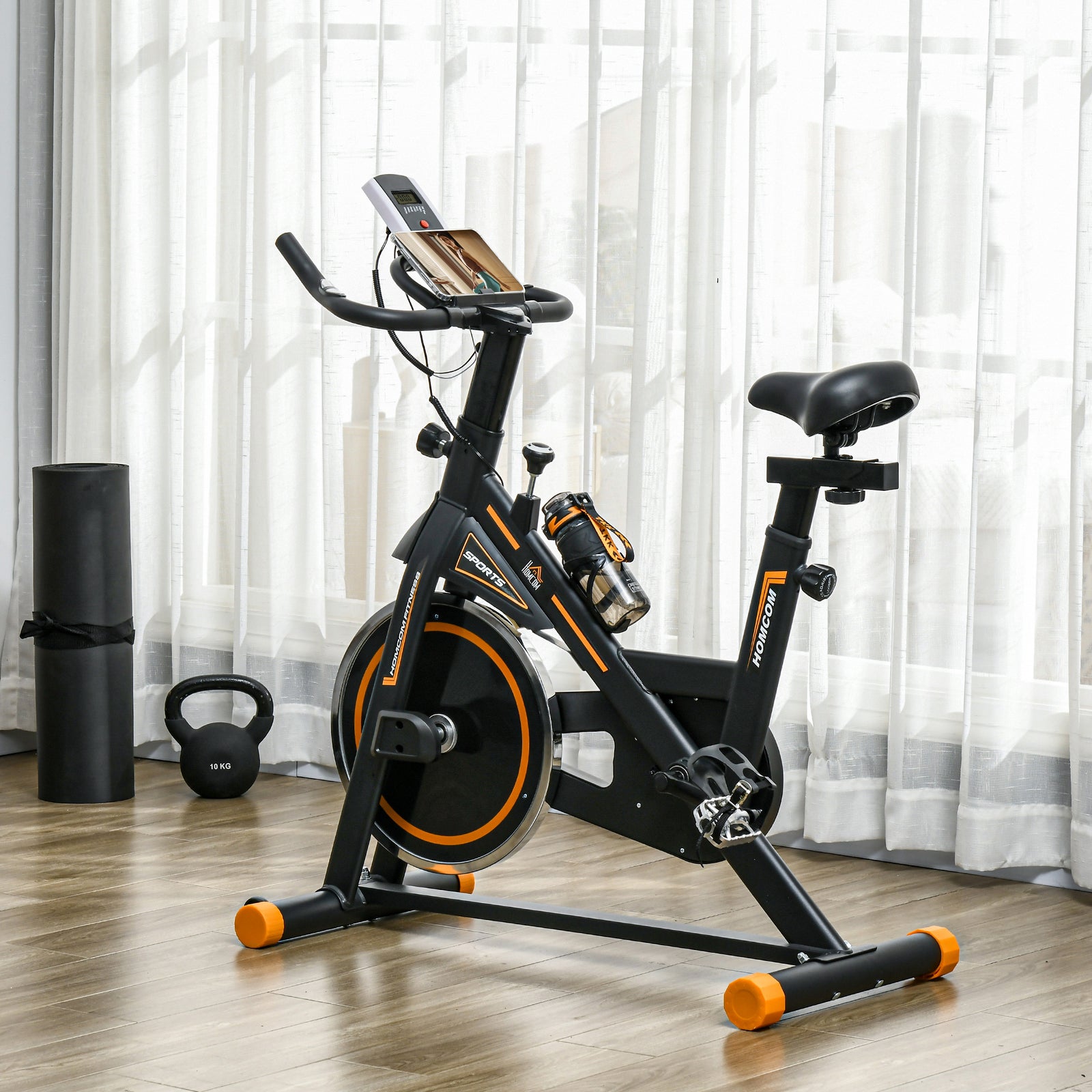 Exercise Bike Indoor Cycling W/ Lcd Display, Heart Sensor | Orange