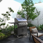 Bbq Grill With Burner, Portable Trolley, Black | Large