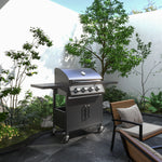 Bbq Grill With Burner, Portable Trolley, Black | Large