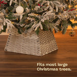 Square Grey Rattan Christmas Tree Skirt With Foldable Base