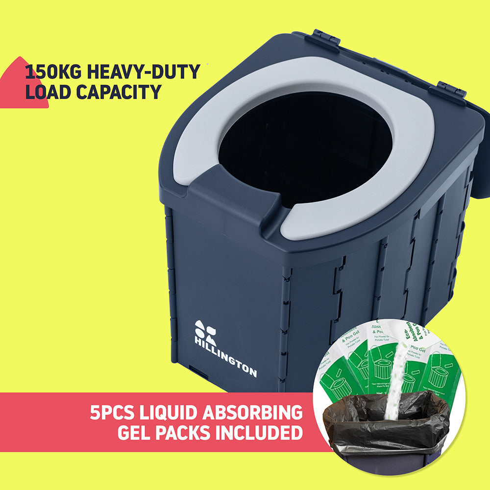Hillington Portable Camping Toilet 150kg - Foldable With Padded Seat & Complete Accessory Kit - Blue