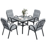 Garden Dining Set, Glass Table W/ Umbrella Hole & Seats | Black