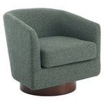 Modern Swivel Accent Chair With Linen Upholstery, Barrel Back Design, 360° Rotating Base, Foam Cushioned Seat & Wooden Frame