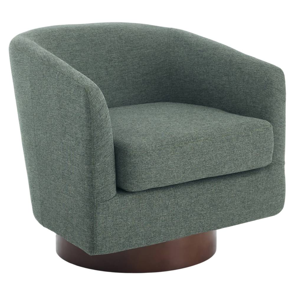 Modern Swivel Accent Chair With Linen Upholstery, Barrel Back Design, 360° Rotating Base, Foam Cushioned Seat & Wooden Frame