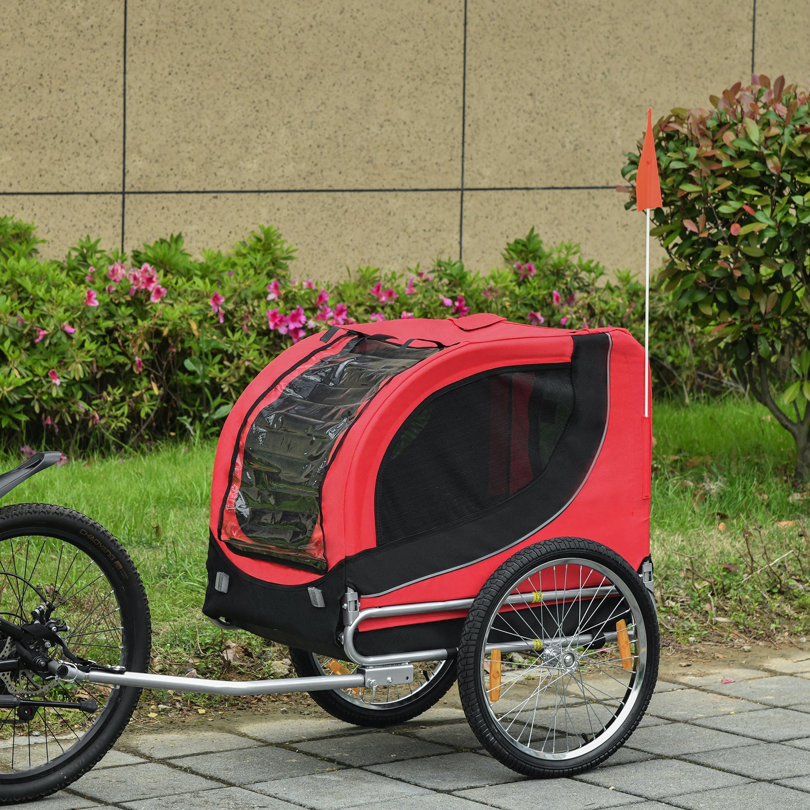 Pawhut Pet Bicycle Trailer Steel Dog Bike Carrier Water Resistant Travel | Red