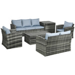 6 Pcs Patio Rattan Sofa Set Conversation Furniture | Gray