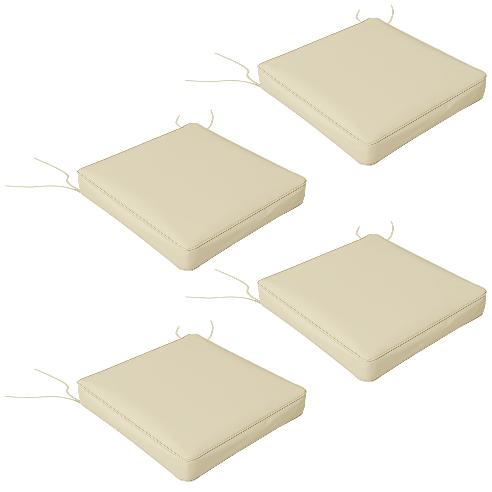 Set Of 4 Outdoor Seat Cushion With Ties, For Patio Furniture | Beige