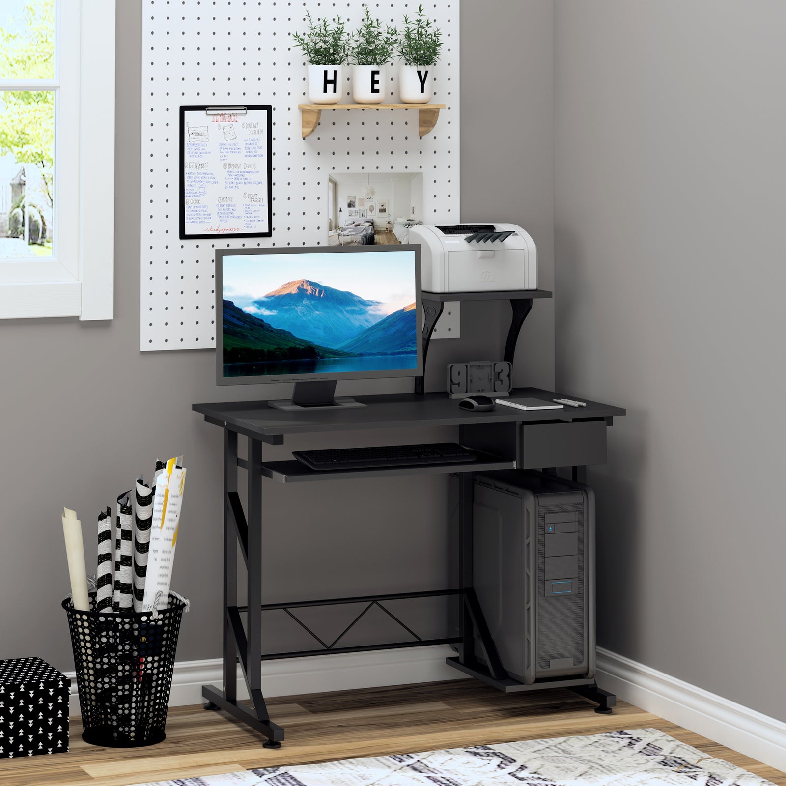 Executive Wooden Desk, Tray Table, Workstation | Black