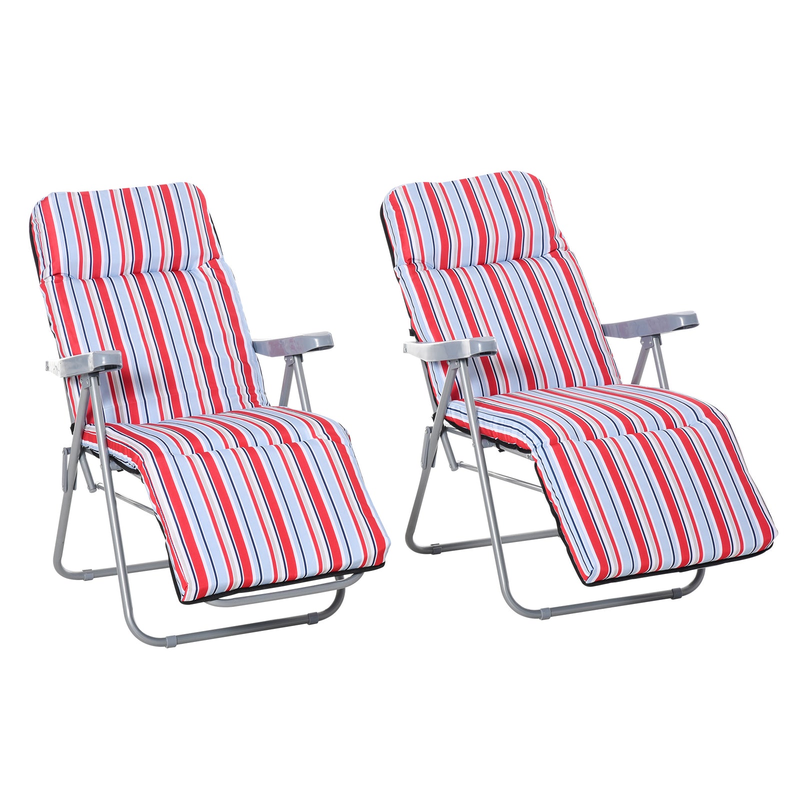 Set Of 2 Adjustable Sun Lounger Recliner Reclining Seat | Red