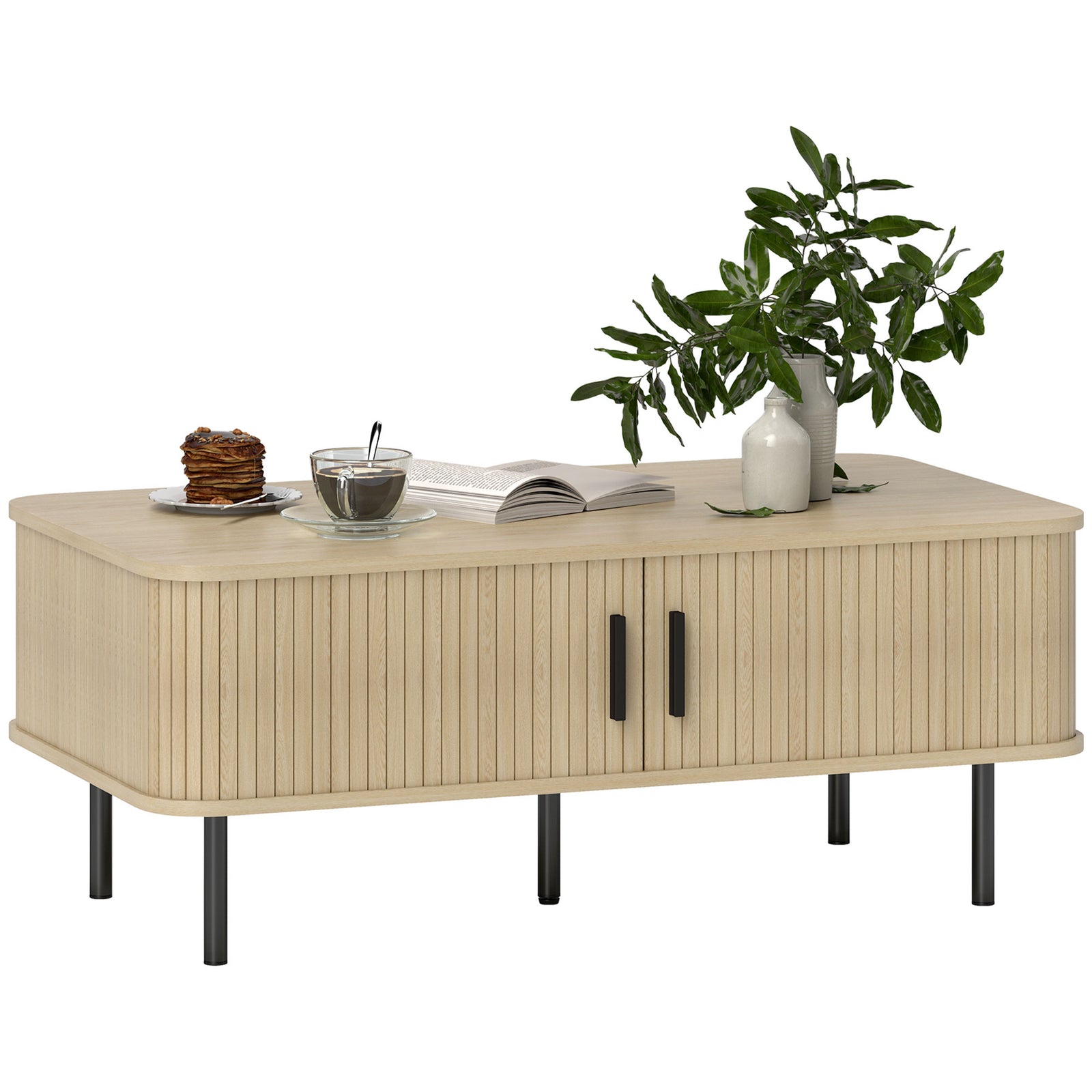 Coffee Table With Storage And Sliding Doors For Living Room