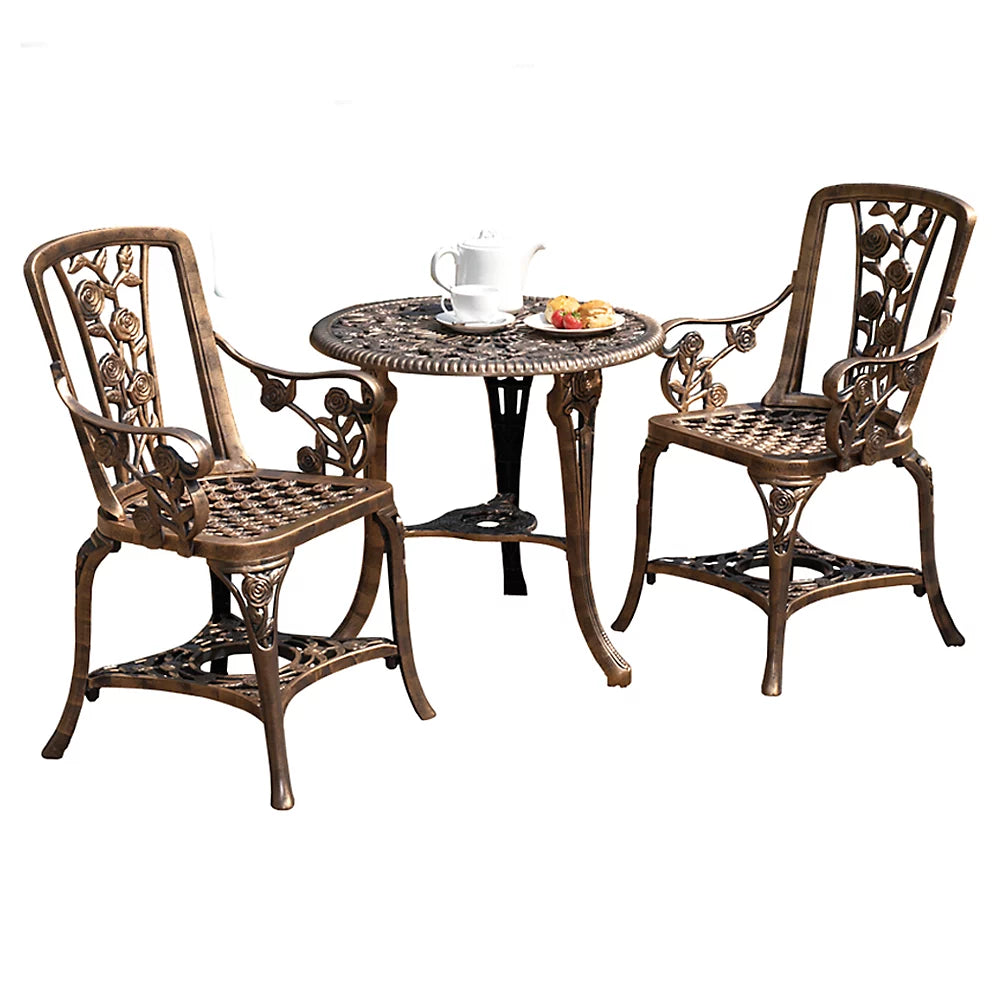 Rose Design Three Piece Bistro Set | Bronze