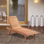 Wooden Sun Lounger W/ Pull-out Tray & Wheels