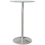 Round Bar Table With Glass Top And Steel Base For Home Bar