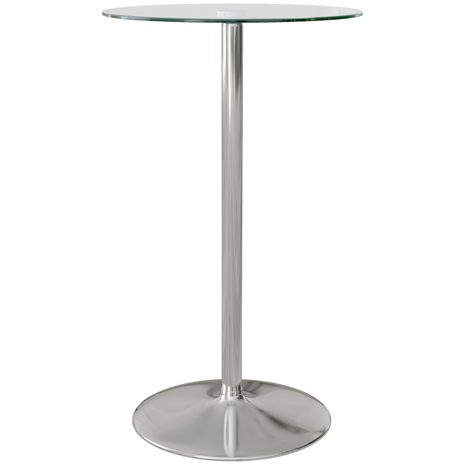 Round Bar Table With Glass Top And Steel Base For Home Bar