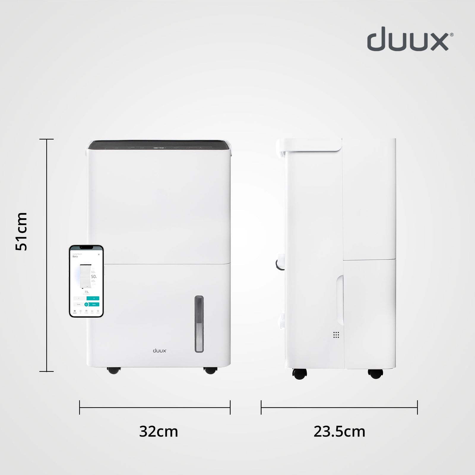 Bora Smart Dehumidifier, 12l,20l,30l/day Extraction, 4l Water Tank Or Continous Drainage | 20l | White
