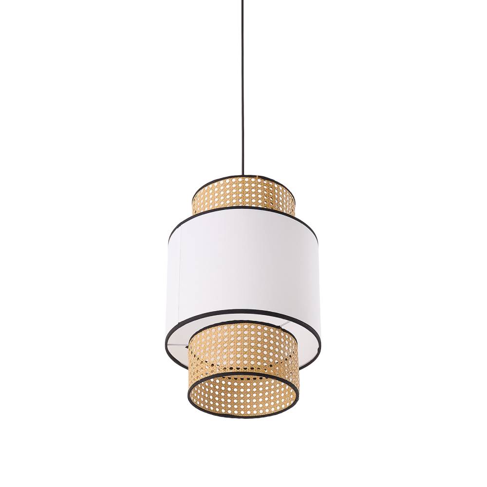 Natural Rattan And Fabric Pendant Light – Multi-layered Beech Tone Lampshade For Warm And Elegant Home Décor