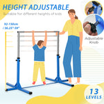 Adjustable Kids Gymnastics Bar Horizontal Training Steel Frame Wood | Blue