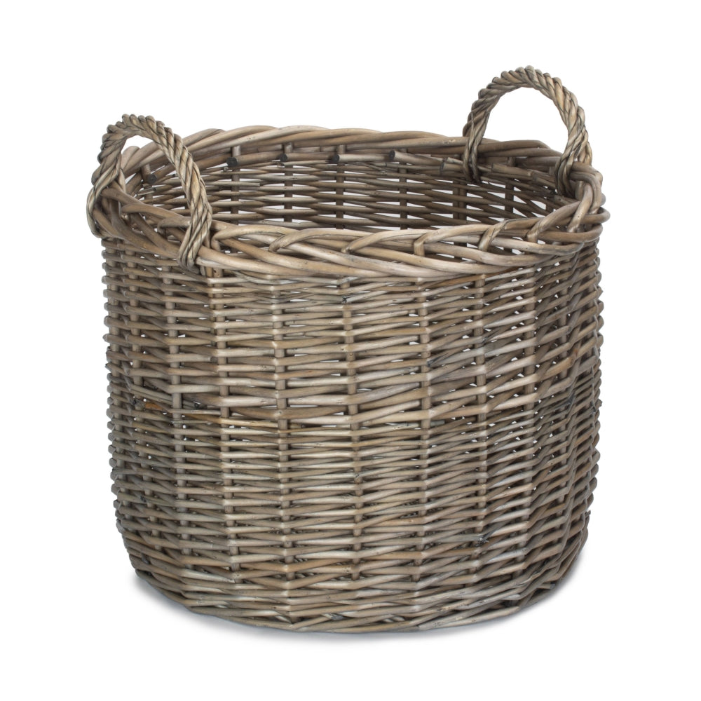 Wicker Round Straight-sided Log Storage Basket | Set-of-2 | Brown