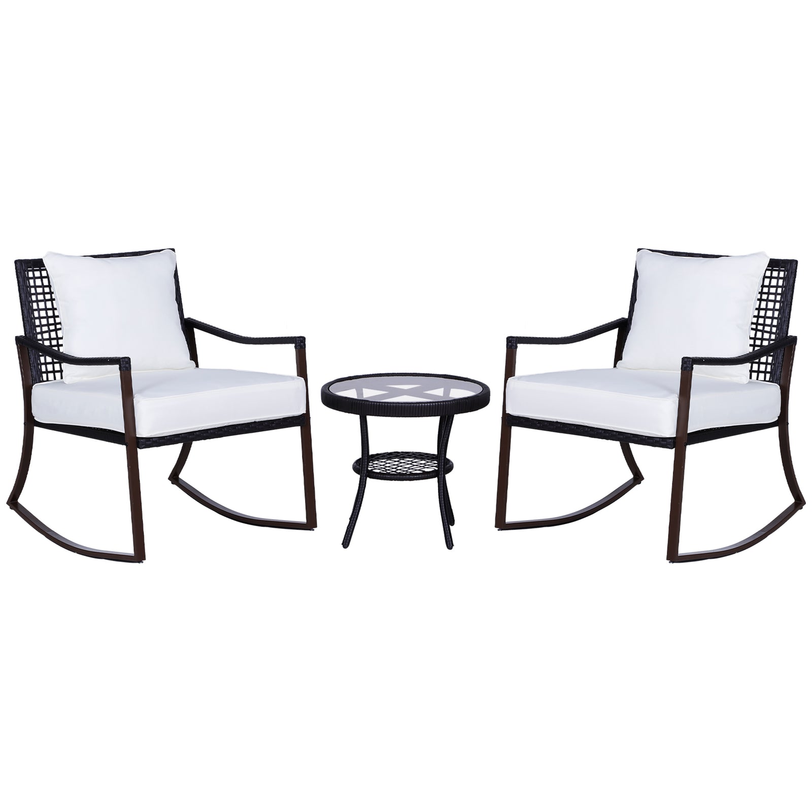 3-piece Rocking Bistro Set, Rattan Wicker, Brown