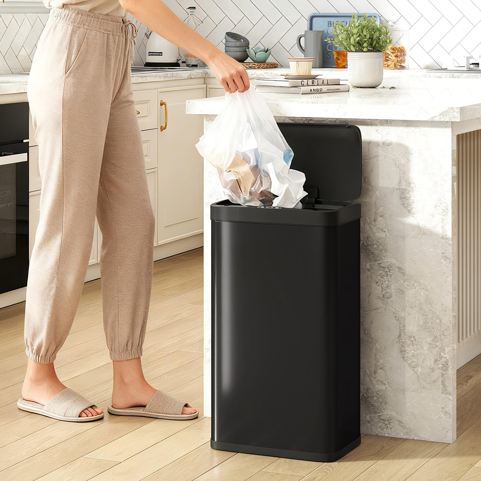 45l Sensor Bin, Stainless Steel Kitchen Bin With Automatic Close | Black