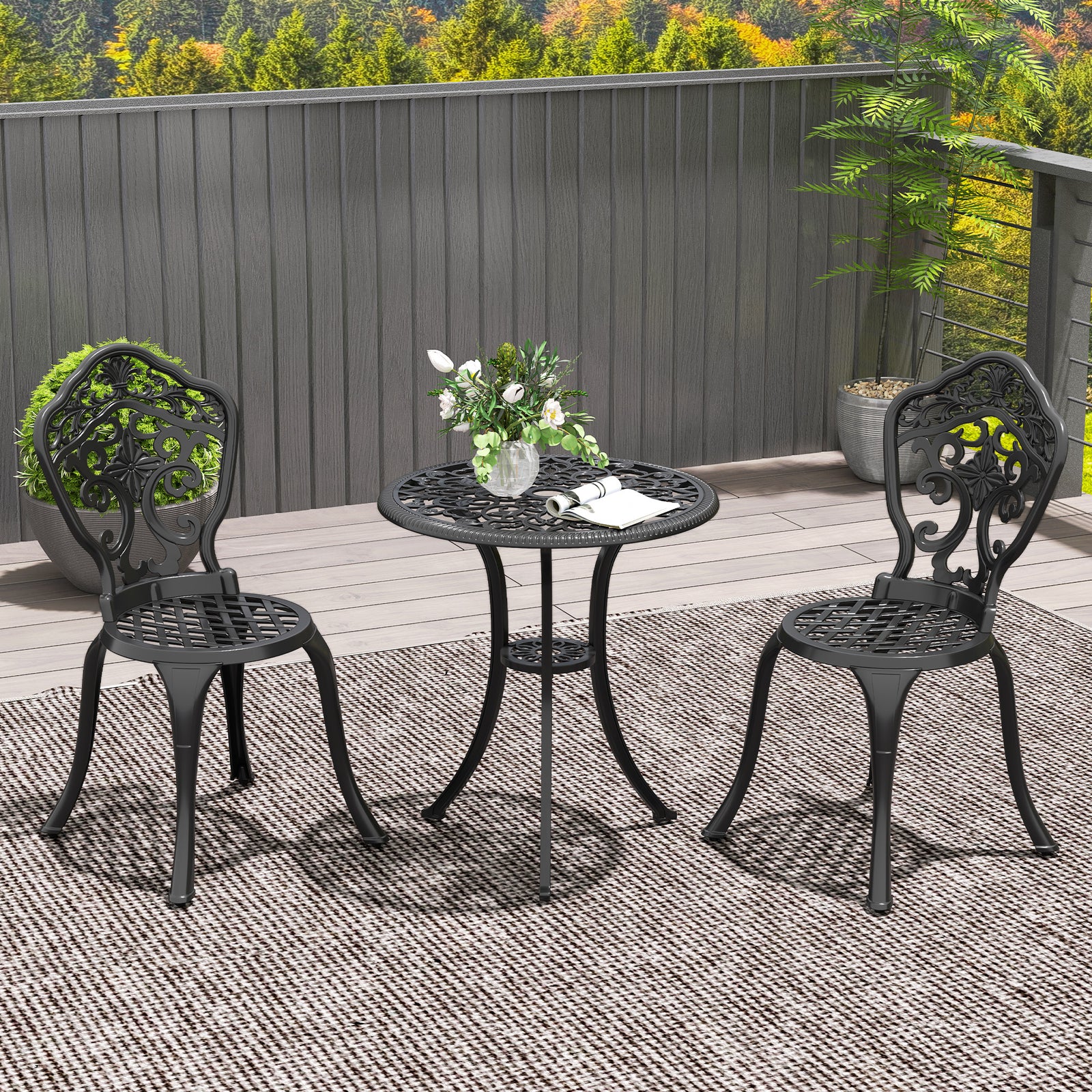 3 Piece Cast Aluminium Bistro Set W/parasol Hole For Balcony