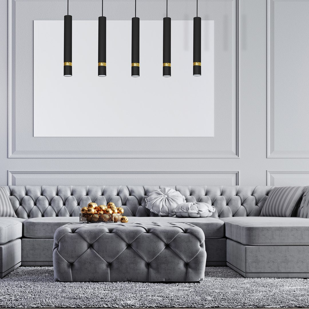 Joker Contemporary Pendant Lamp 5xgu10 Hand Made Cylindrical Style Light | Black & Gold