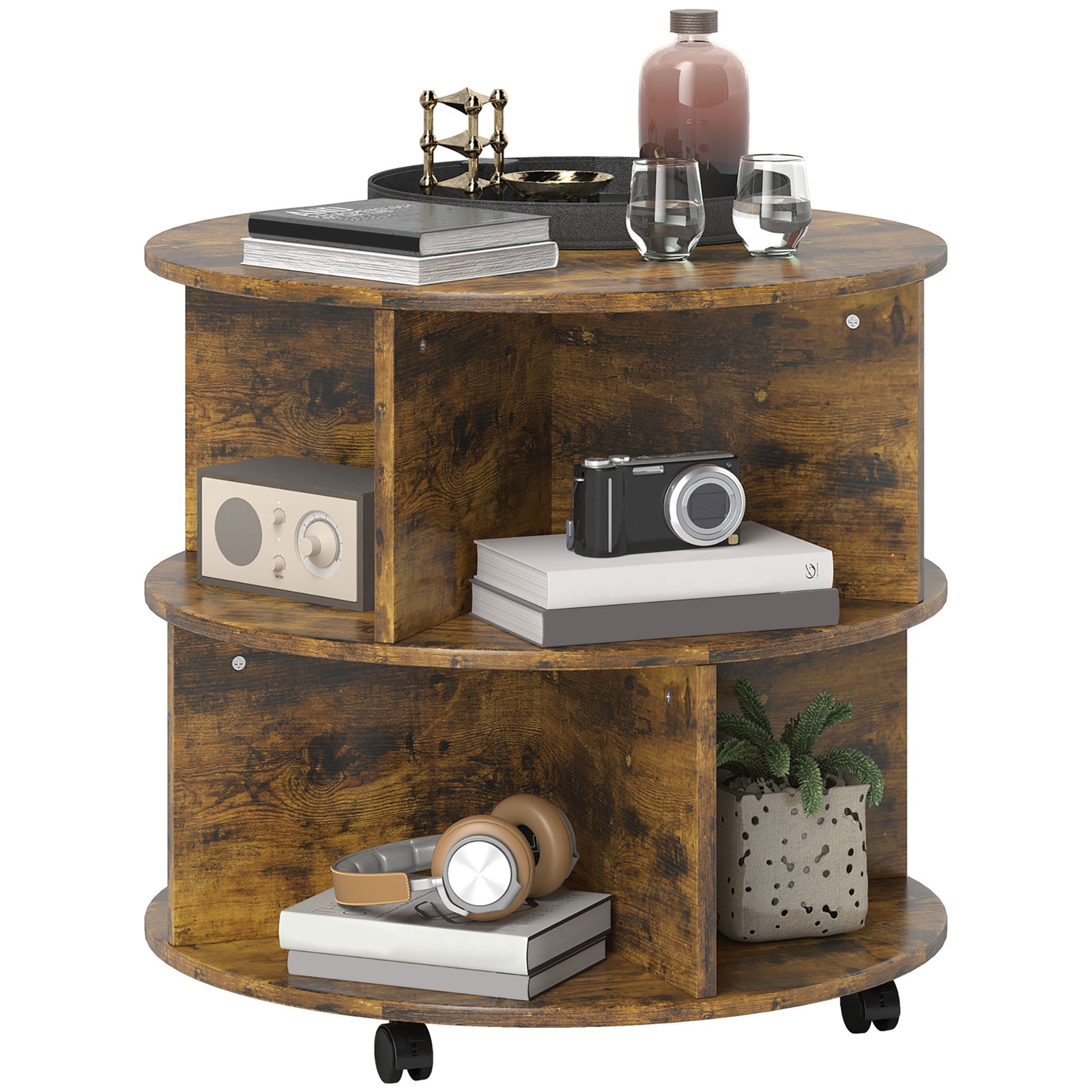 2 Tier Round Coffee Table With Shelves | Brown