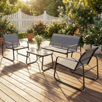 Outsunny Garden Sofa Set With Loveseat, 2 Armchairs, Tempered Glass Table