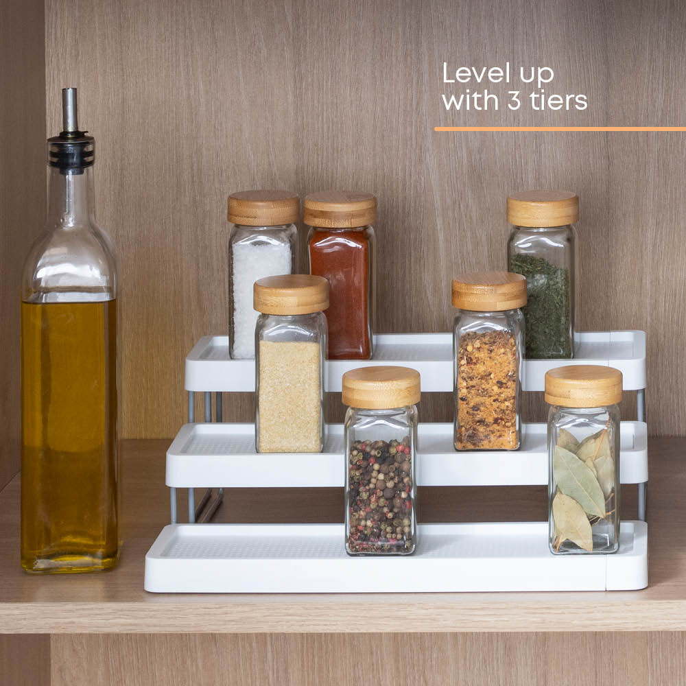 Fineway Expandable 3 Tier Spice Rack Organiser Kitchen Cupboard Storage